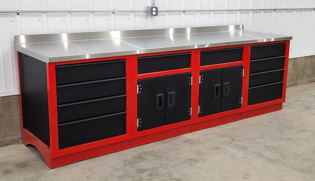 commercial storage cabinet in red and black