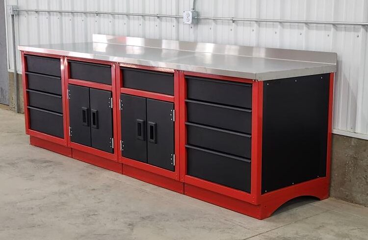 industrial storage cabinet in red and black