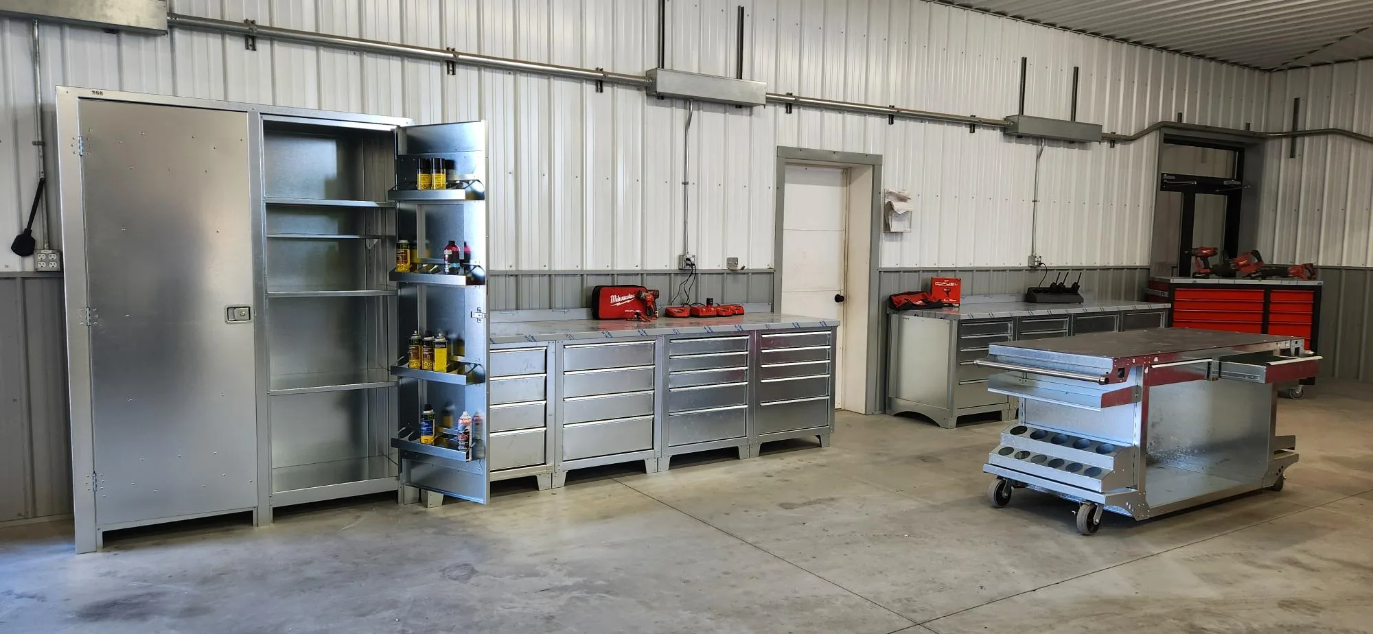 industrial steel storage cabinets in a warehouse